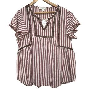 Nwt Weekend Suzanne Betro trim detail notch neck tunic striped XL